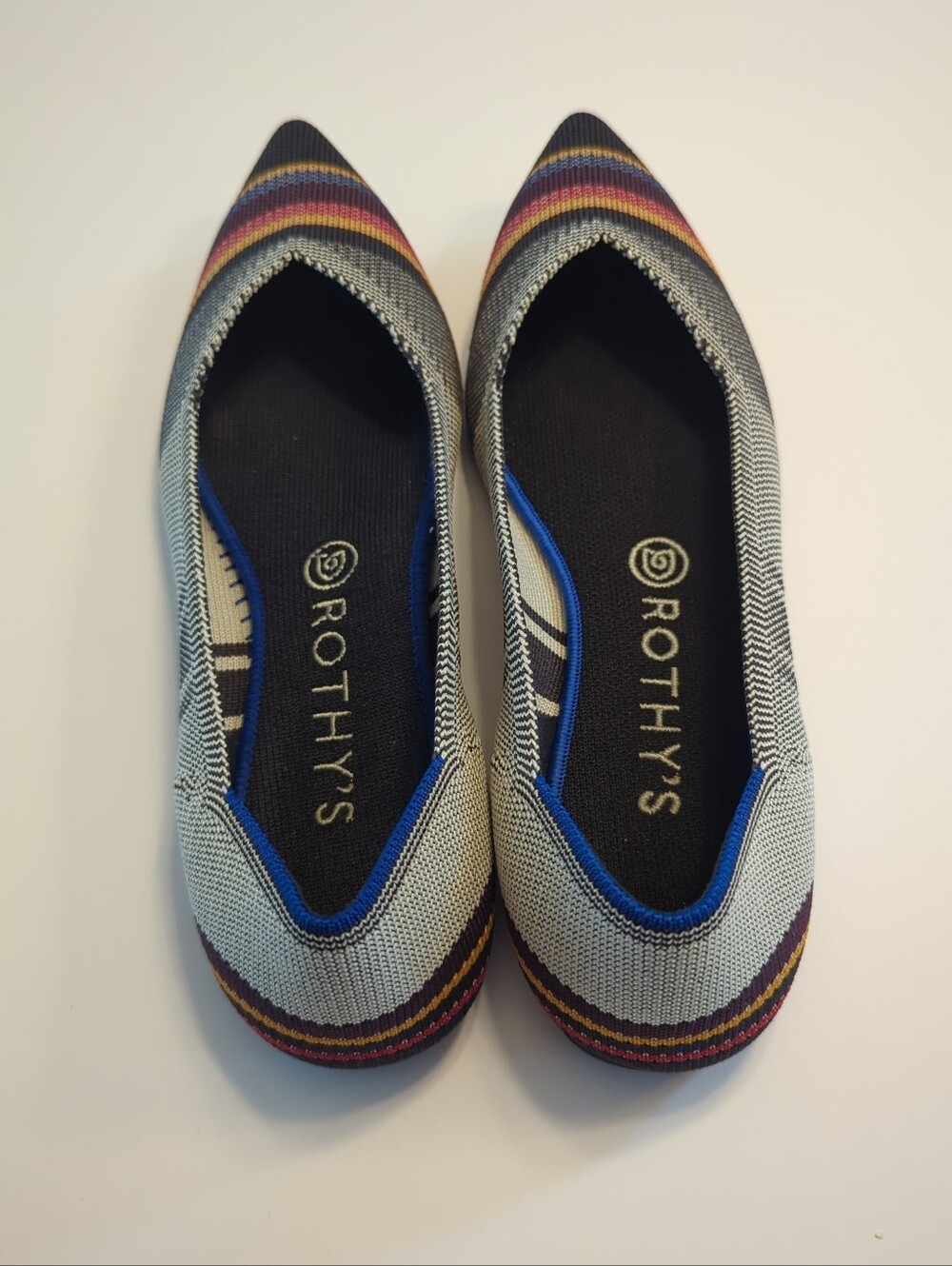 Rothy's The Point Inverse Stripe Washable Flats Size 9.5 Multi-Color Rare EUC - Picture 6 of 9